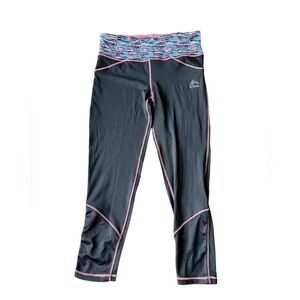 RBX Performance Girls Black Athletic Leggings W/Colorful Waist Band, Small 7/8